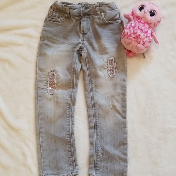 Girl's Light Gray Denim Levi's Pink Sequins Size 4 - Picture 2 of 7